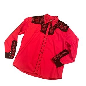 Rodeo Clothing Co. Red/black embroidered western shirt XXL